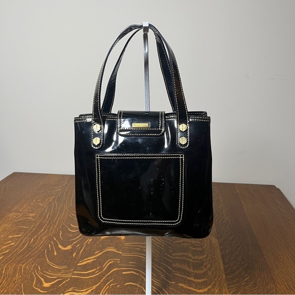 Eric Javits Handbags - Eric Javits Squishee Black Patent Tote with Gold Hardware